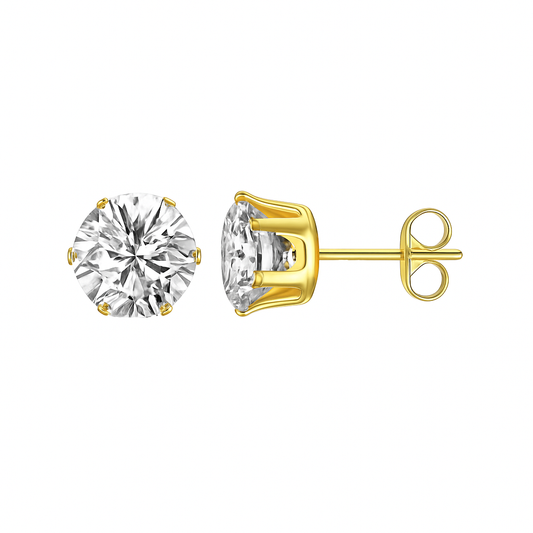 Zircon Round Stud Earrings – 18K Gold Plated Stainless Steel