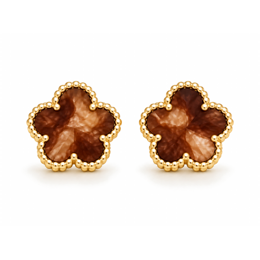 Clover Stud Earrings – Brown Marble